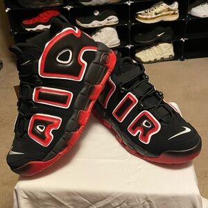 Nike Air More Uptempo, Black White Laser Crimson, CJ6129-001, men’s size 11